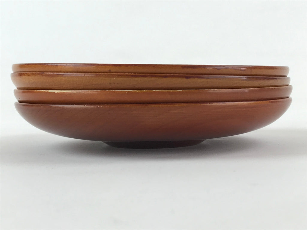 Japanese Wooden Drink Saucer 4pc Set Vtg Chataku Coaster Round Brown UR921