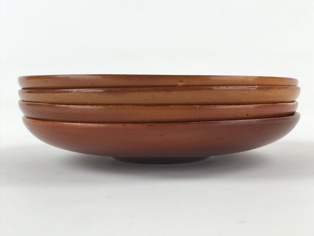 Japanese Wooden Drink Saucer 4pc Set Vtg Chataku Coaster Round Brown UR921
