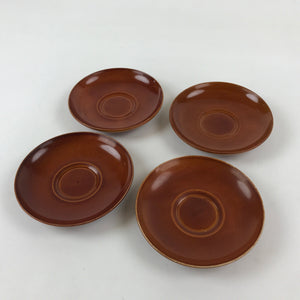 Japanese Wooden Drink Saucer 4pc Set Vtg Chataku Coaster Round Brown UR921