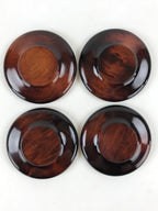 Japanese Wooden Drink Saucer 4pc Set Vtg Chataku Coaster Round Green Flower UR92