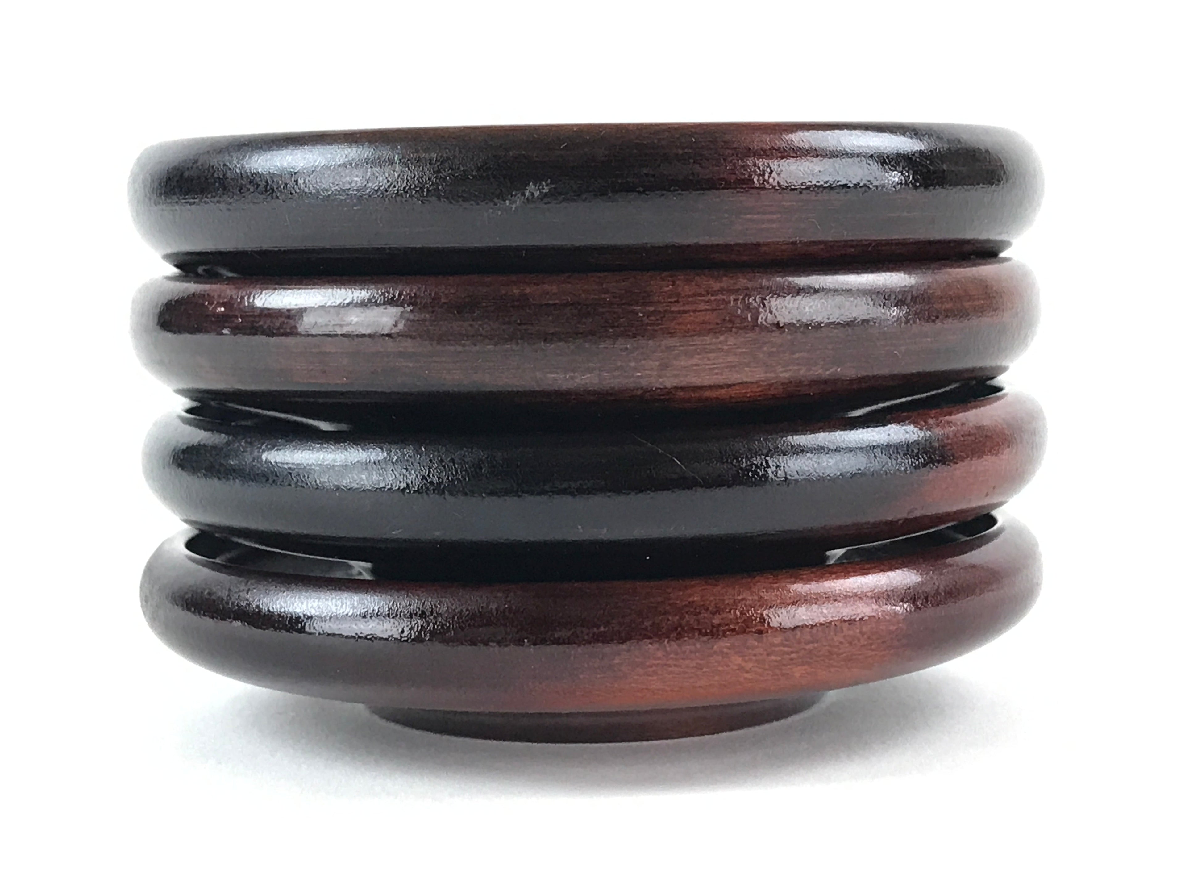 Japanese Wooden Drink Saucer 4pc Set Vtg Chataku Coaster Round Green Flower UR92