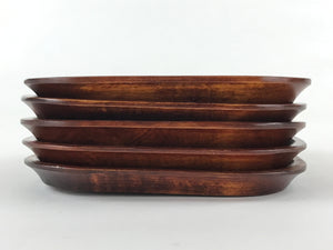 Japanese Wooden Drink Saucer 5pc Set Plate Chataku Coaster Flower Brown UR920