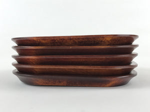 Japanese Wooden Drink Saucer 5pc Set Plate Chataku Coaster Flower Brown UR920