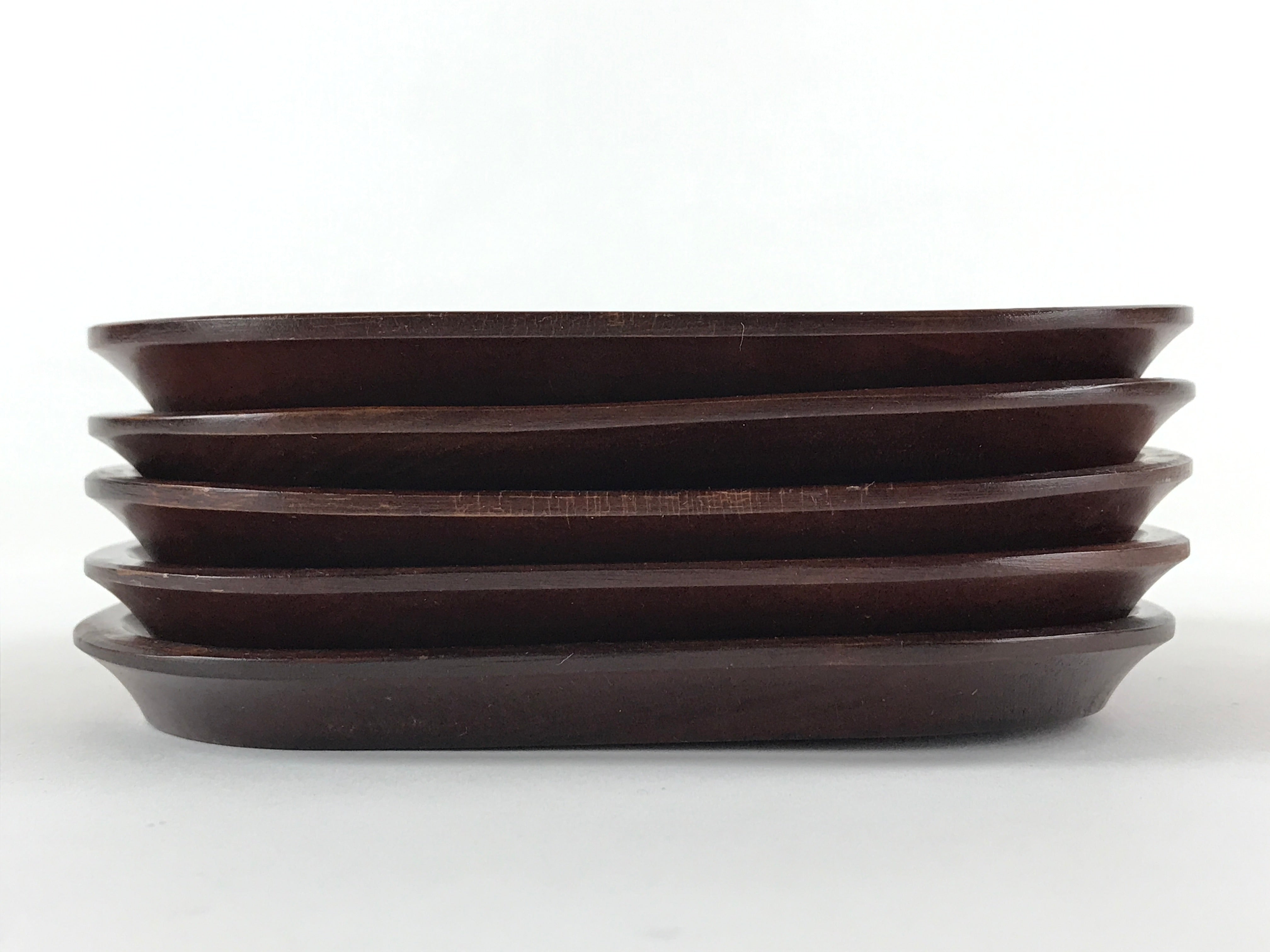 Japanese Wooden Drink Saucer 5pc Set Plate Chataku Coaster Flower Brown UR920