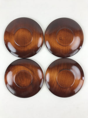 Japanese Wooden Drink Saucer 5pc Set Vtg Chataku Coaster Round Black Flower UR92