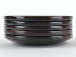 Japanese Wooden Drink Saucer 5pc Set Vtg Chataku Coaster Round Black Flower UR92