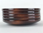 Japanese Wooden Drink Saucer 5pc Set Vtg Chataku Coaster Round Black Flower UR92