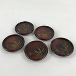 Japanese Wooden Drink Saucer 5pc Set Vtg Chataku Coaster Round Green Flower UR92