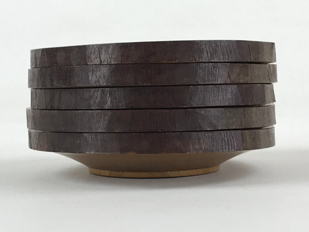 Japanese Wooden Drink Saucer 5pc Set Vtg Chataku Coaster Round Hansobo UR926