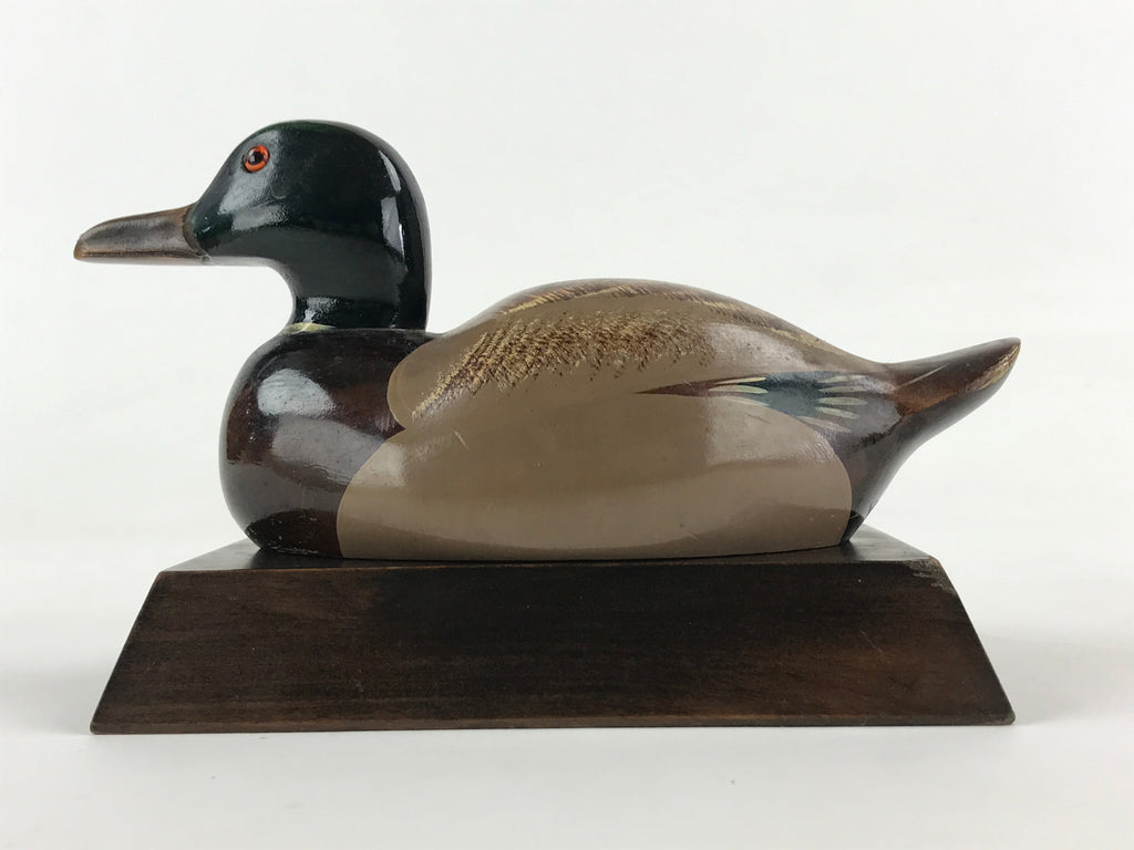 Japanese Wooden Duck Figurine Vtg Seal Case Display Ornament Okimono Decoy BD905