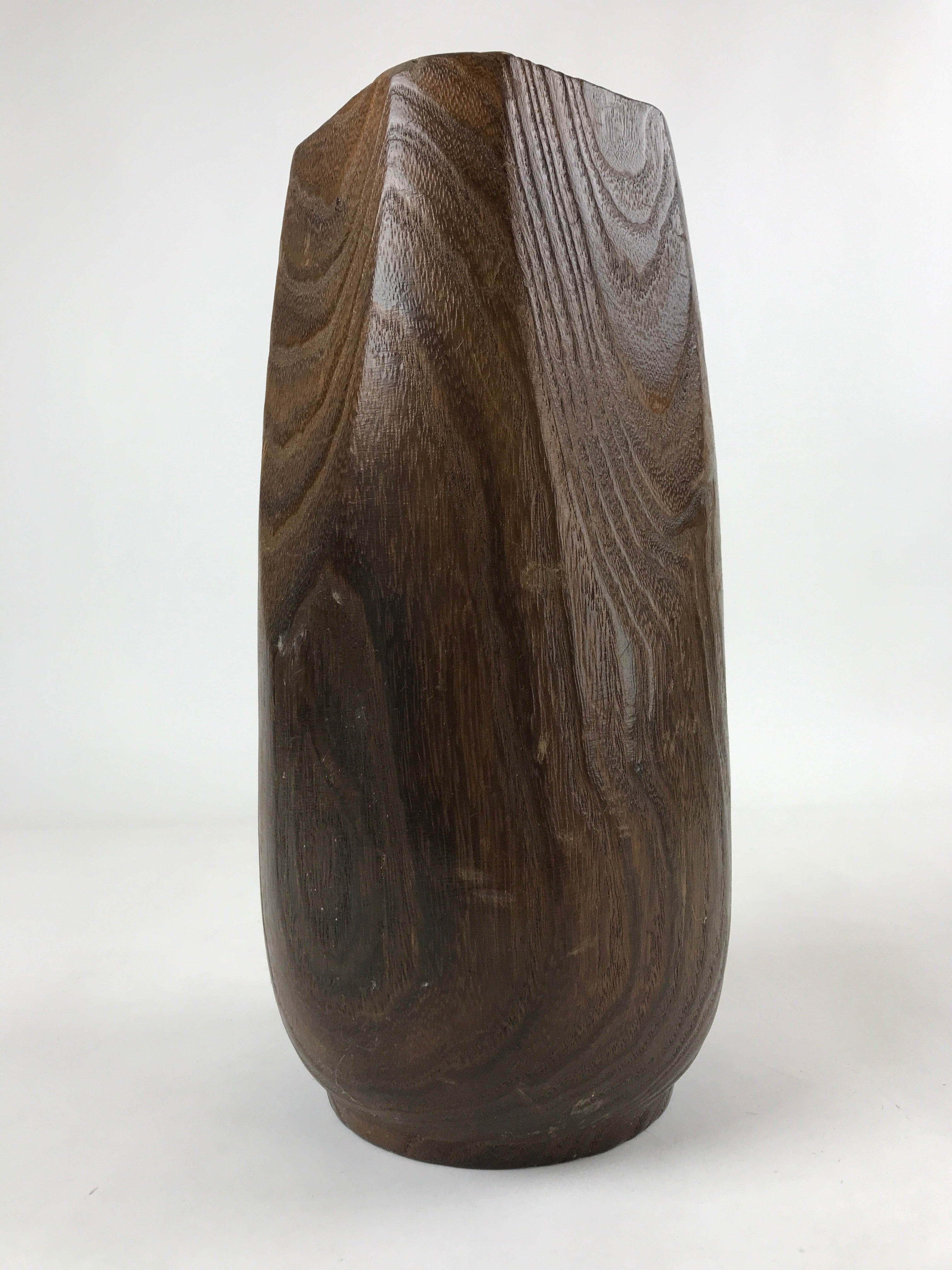 Japanese Wooden Flower Vase Kabin Vtg Ikebana Painted Birds Plants Brown FK86