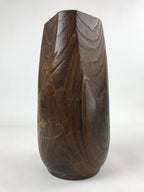 Japanese Wooden Flower Vase Kabin Vtg Ikebana Painted Birds Plants Brown FK86
