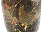 Japanese Wooden Flower Vase Kabin Vtg Ikebana Painted Birds Plants Brown FK86
