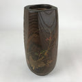 Japanese Wooden Flower Vase Kabin Vtg Ikebana Painted Birds Plants Brown FK86