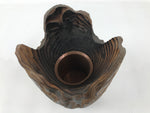Japanese Wooden Flower Vase Kabin Vtg Ikebana Unique Shape Dark Brown FK172