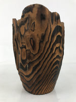 Japanese Wooden Flower Vase Kabin Vtg Ikebana Unique Shape Dark Brown FK172