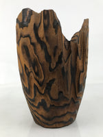 Japanese Wooden Flower Vase Kabin Vtg Ikebana Unique Shape Dark Brown FK172