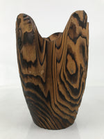Japanese Wooden Flower Vase Kabin Vtg Ikebana Unique Shape Dark Brown FK172