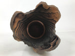 Japanese Wooden Flower Vase Kabin Vtg Ikebana Unique Shape Dark Brown FK172