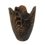 Japanese Wooden Flower Vase Kabin Vtg Ikebana Unique Shape Dark Brown FK172