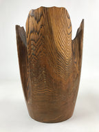 Japanese Wooden Flower Vase Kabin Vtg Ikebana Unique Shape Dark Brown FK88