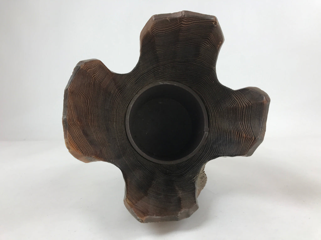 Japanese Wooden Flower Vase Kabin Vtg Ikebana Unique Shape Dark Brown FK88