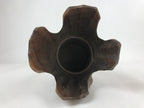 Japanese Wooden Flower Vase Kabin Vtg Ikebana Unique Shape Dark Brown FK88