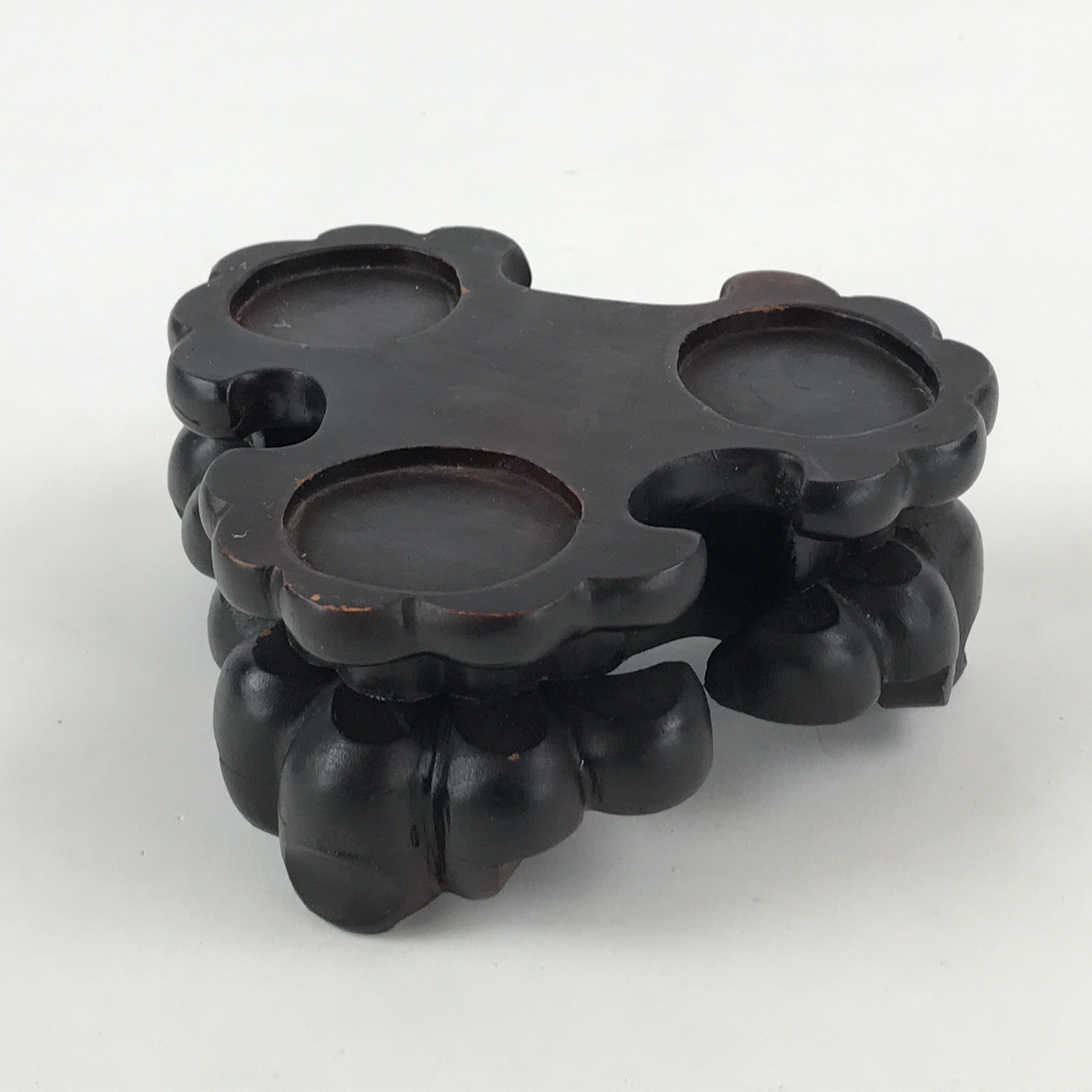 Japanese Wooden Flower Vase Stand Vtg 2pc Kadai Ikebana 3 Small Vessels WT453