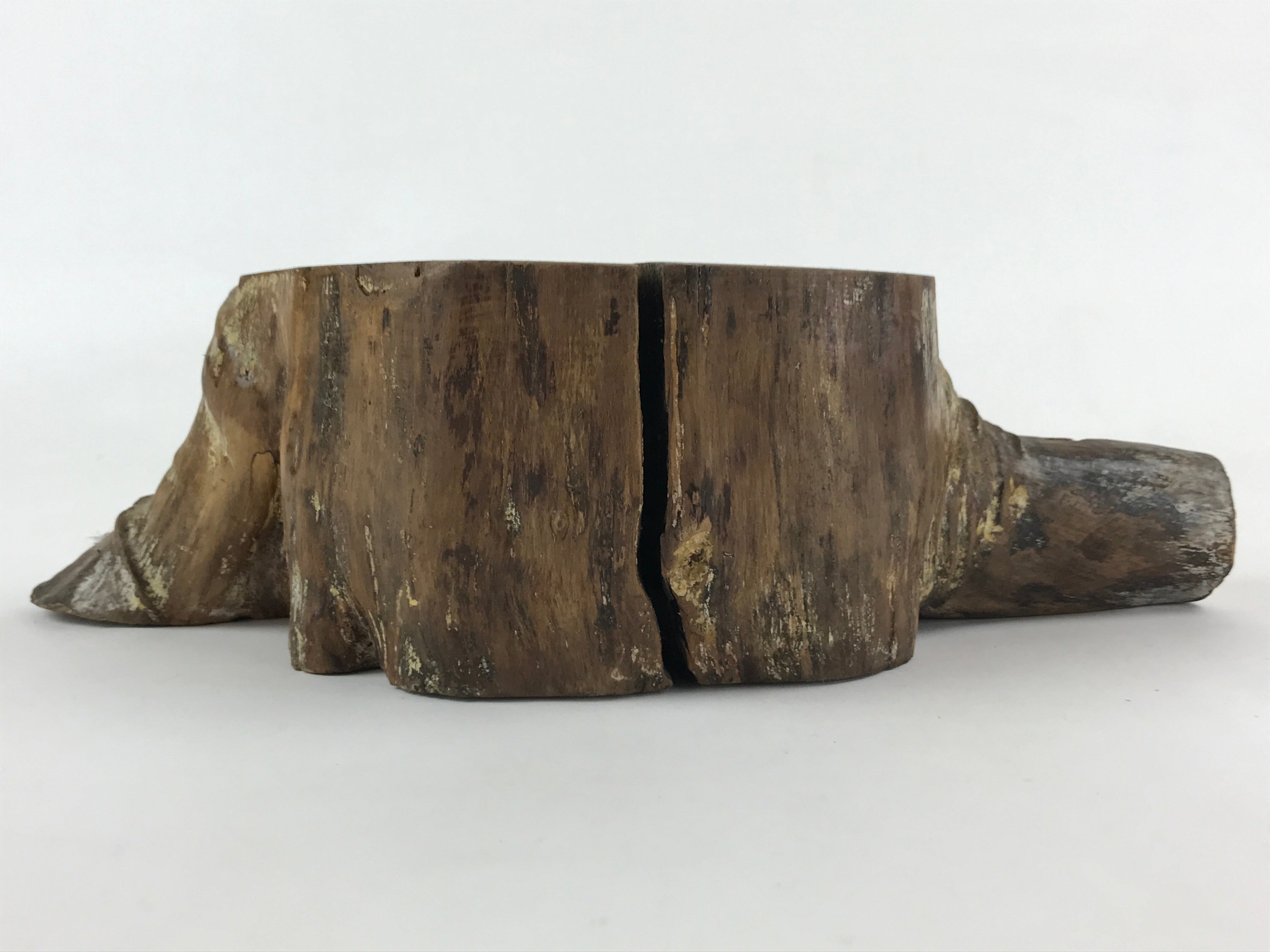 Japanese Wooden Flower Vase Stand Vtg Unique Stump Kadai Ikebana Bonsai WT449