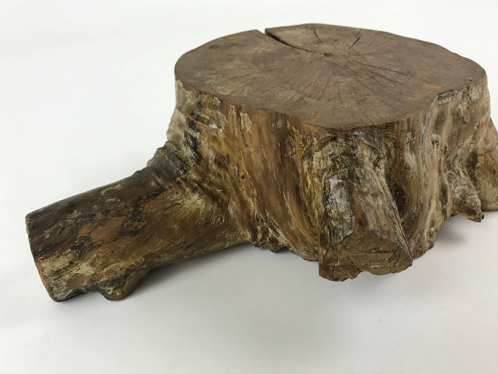 Japanese Wooden Flower Vase Stand Vtg Unique Stump Kadai Ikebana Bonsai WT449