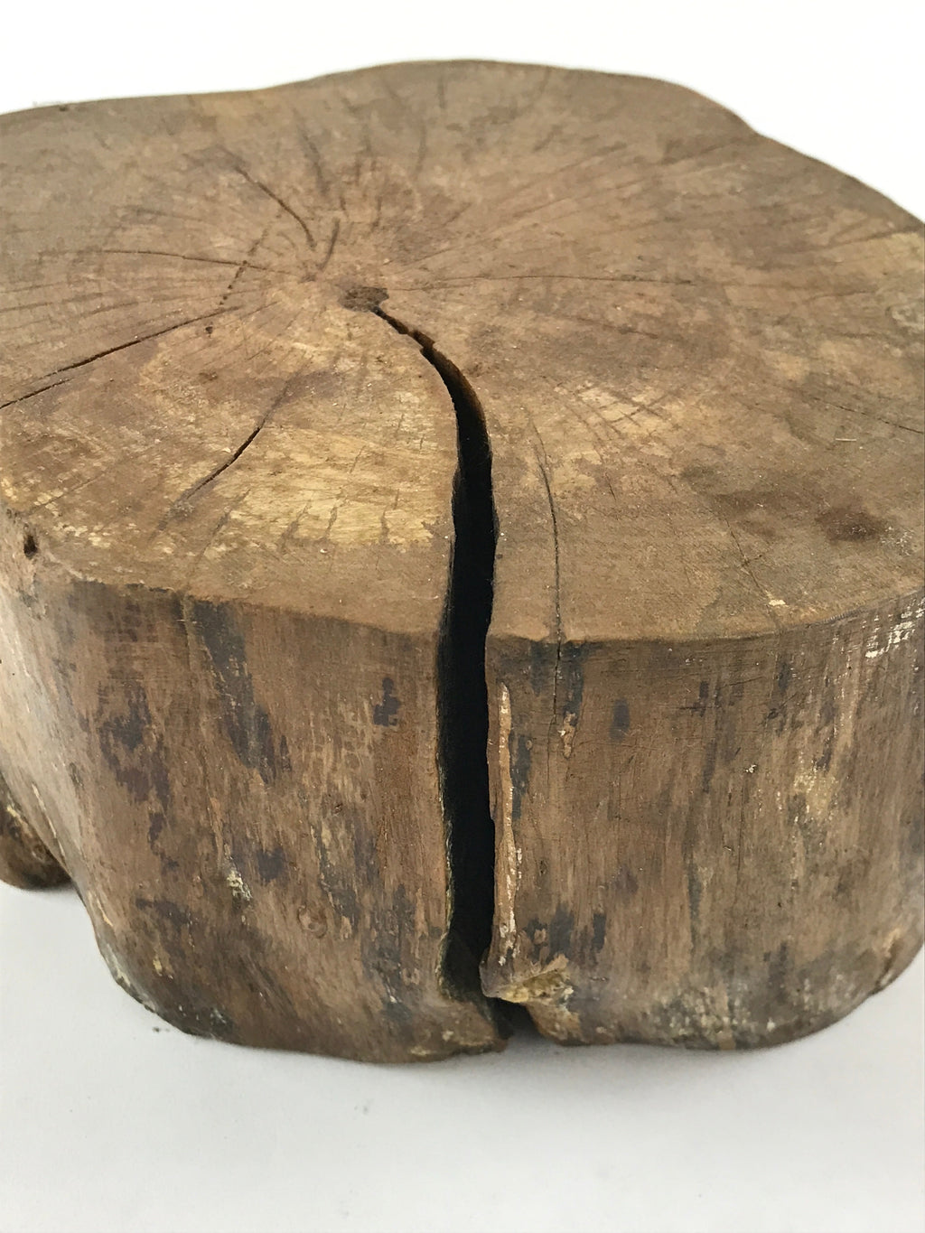 Japanese Wooden Flower Vase Stand Vtg Unique Stump Kadai Ikebana Bonsai WT449