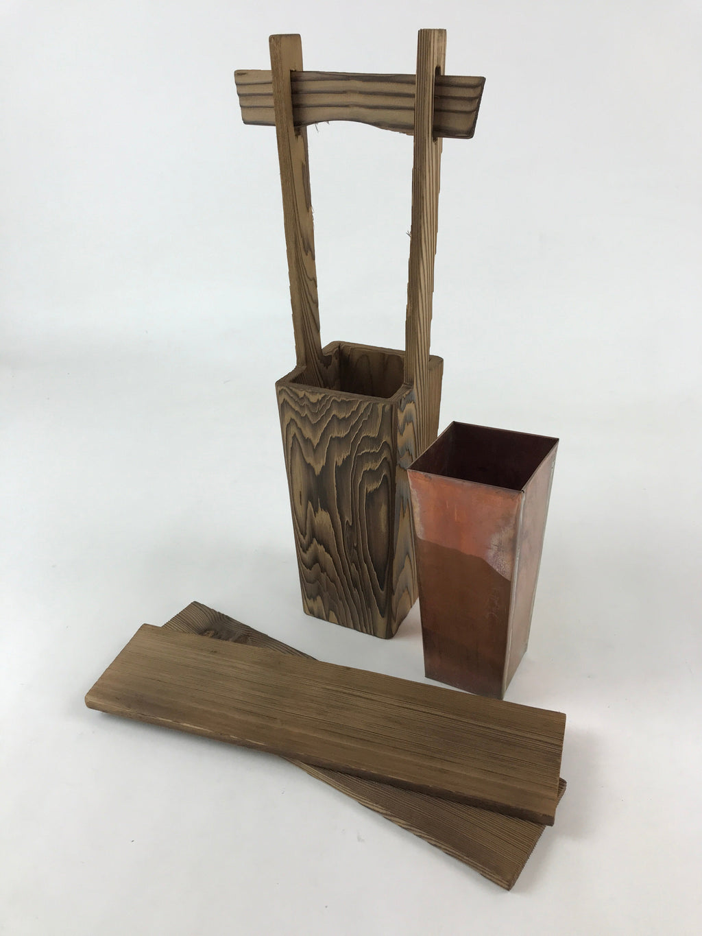 Japanese Wooden Flower Vase Vtg Kabin Ikebana Arrangement Natural Brown FK49