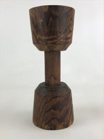 Japanese Wooden Flower Vase Vtg Kabin Ikebana Tall Brown Copper Insert FK59