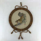 Japanese Wooden Framed Chinese Silk Brocade Tiger Art Vtg Hand Embroidered FR6