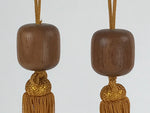Japanese Wooden Hanging Scroll Weights Fuchin Vtg Kakejiku Gold Tassel FC336