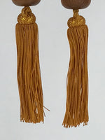 Japanese Wooden Hanging Scroll Weights Fuchin Vtg Kakejiku Gold Tassel FC336