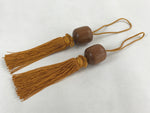Japanese Wooden Hanging Scroll Weights Fuchin Vtg Kakejiku Gold Tassel FC336
