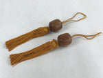 Japanese Wooden Hanging Scroll Weights Fuchin Vtg Kakejiku Gold Tassel FC336