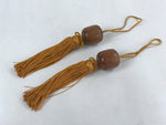 Japanese Wooden Hanging Scroll Weights Fuchin Vtg Kakejiku Gold Tassel FC336