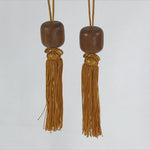 Japanese Wooden Hanging Scroll Weights Fuchin Vtg Kakejiku Gold Tassel FC336