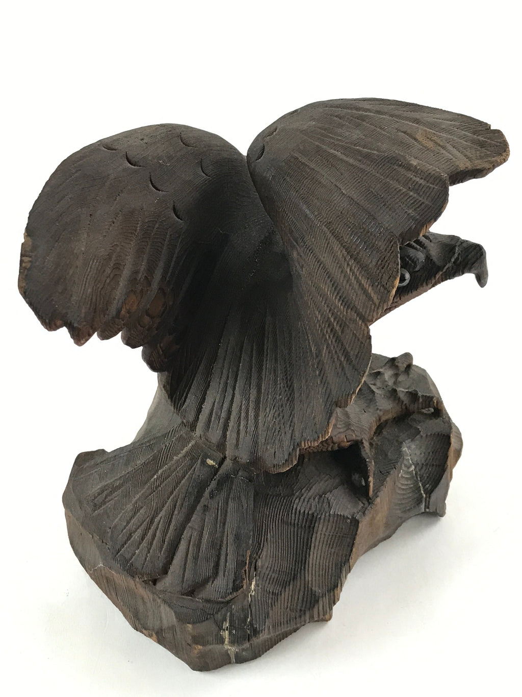 Japanese Wooden Hawk Statue Vtg Good Fortune Happiness Auspicious Sculpture AB10