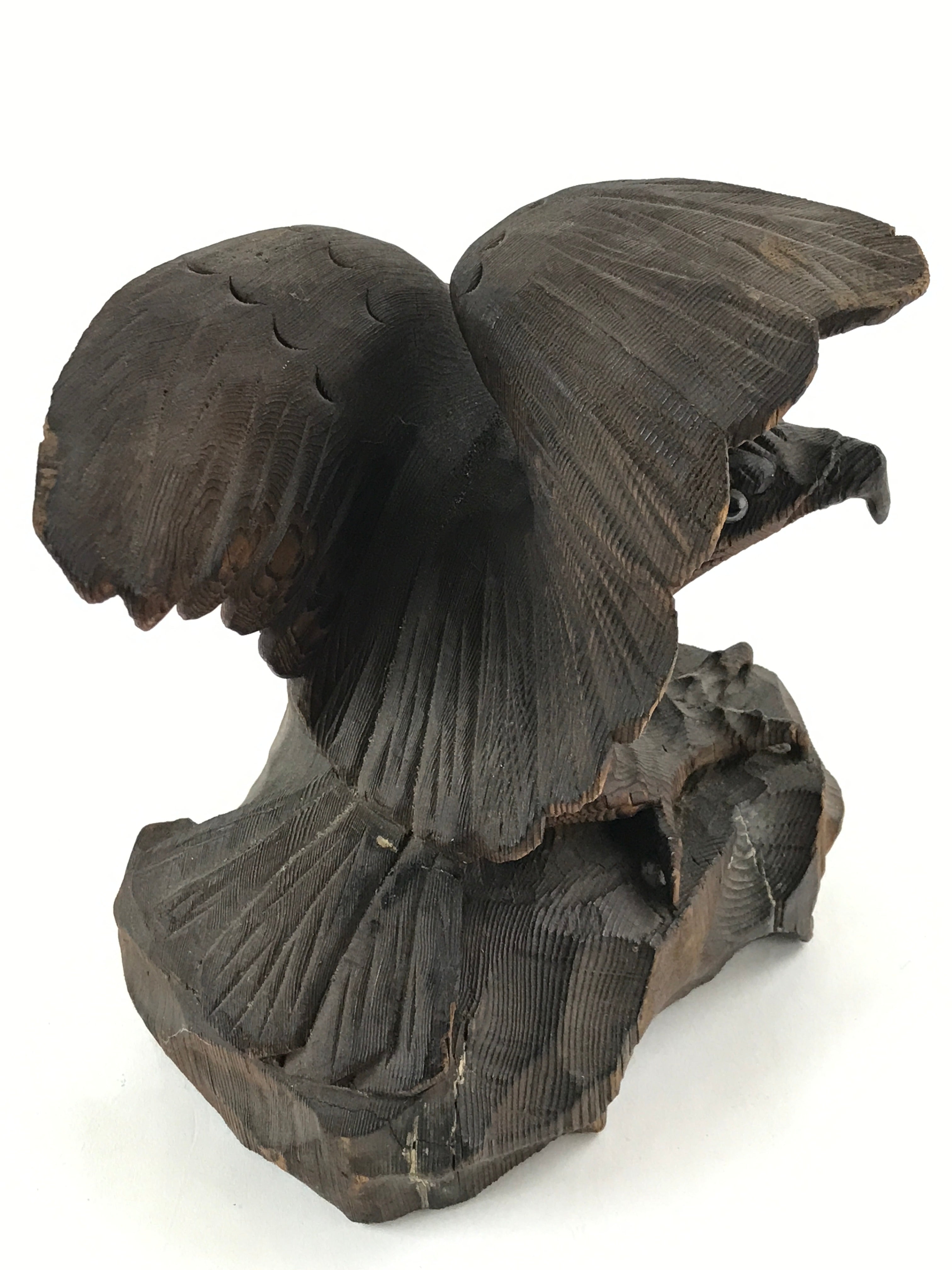 Japanese Wooden Hawk Statue Vtg Good Fortune Happiness Auspicious Sculpture AB10