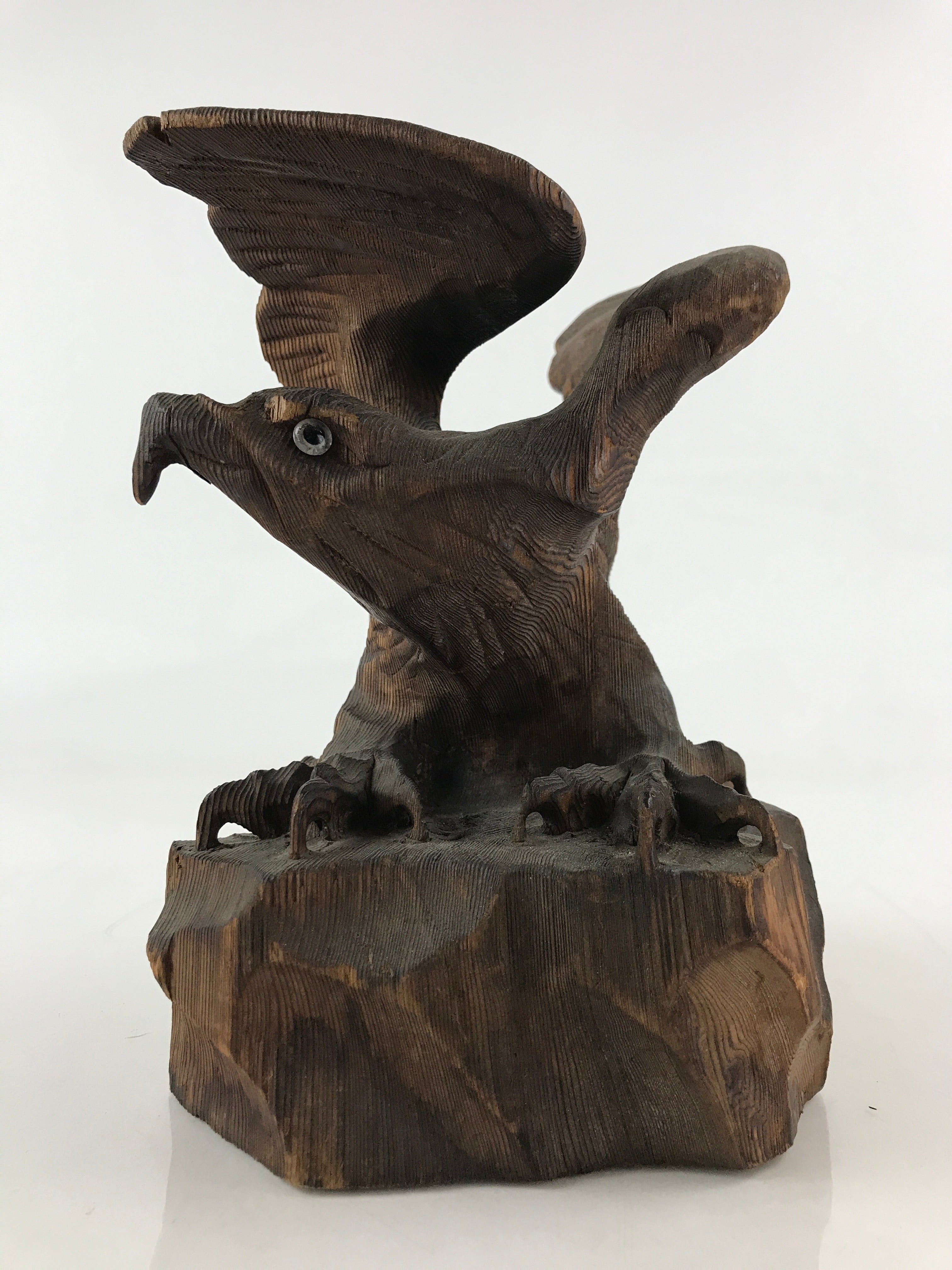 Japanese Wooden Hawk Statue Vtg Good Fortune Happiness Auspicious Sculpture AB10
