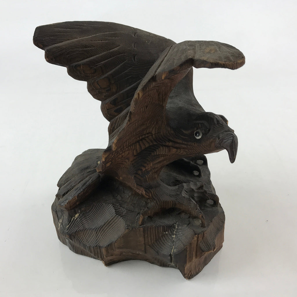 Japanese Wooden Hawk Statue Vtg Good Fortune Happiness Auspicious Sculpture AB10