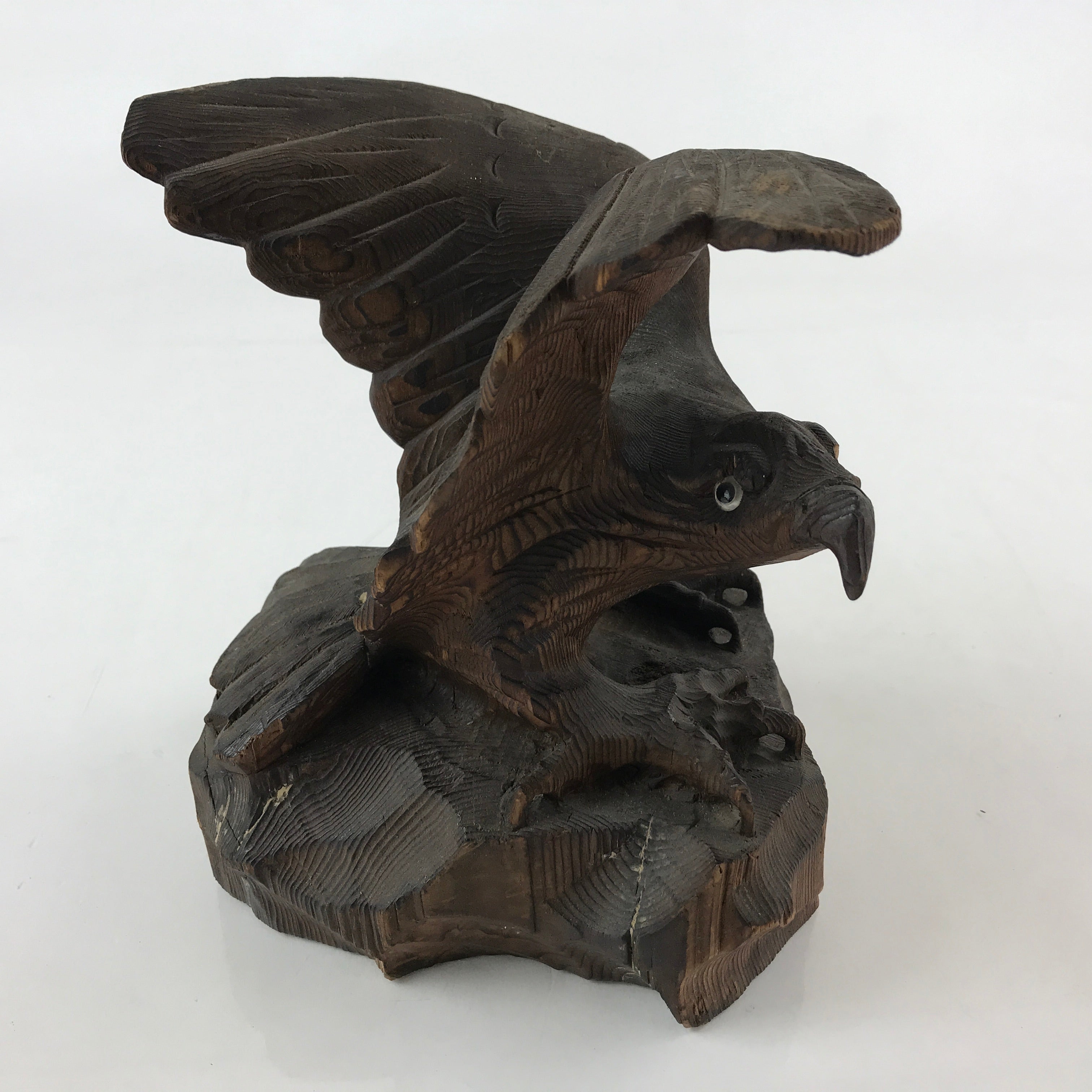 Japanese Wooden Hawk Statue Vtg Good Fortune Happiness Auspicious Sculpture AB10