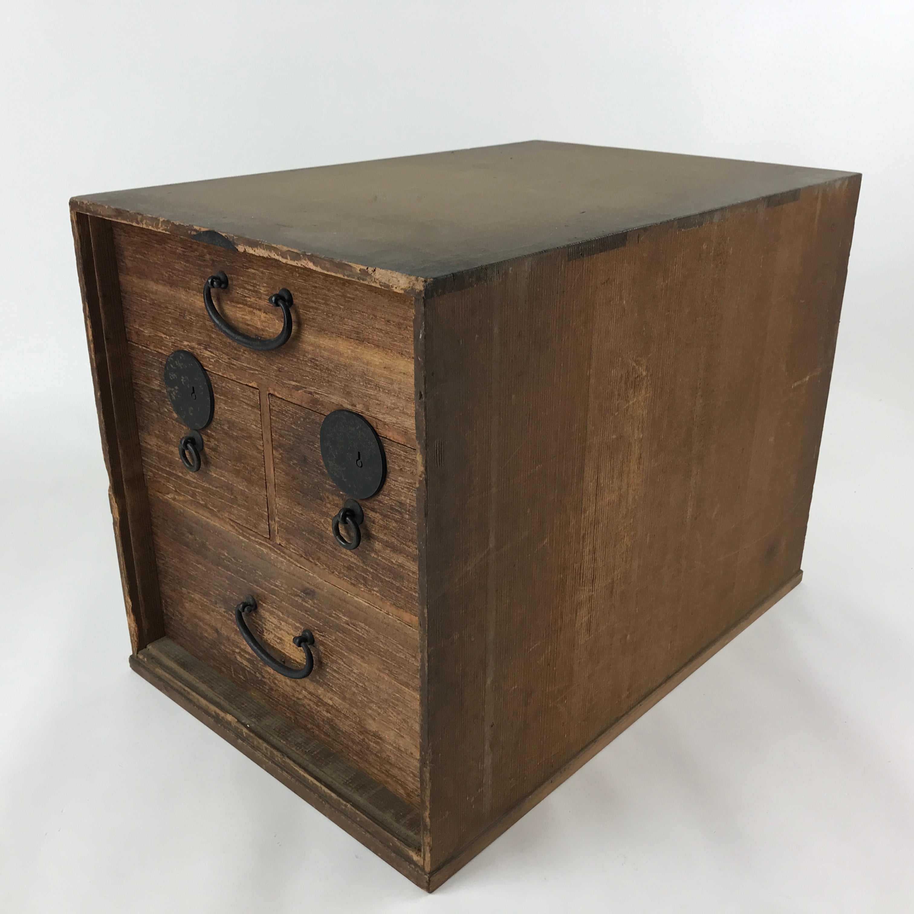 Japanese Wooden Hinoki Storage Chest Vtg Lockbox Large 4 Drawers Brown T352