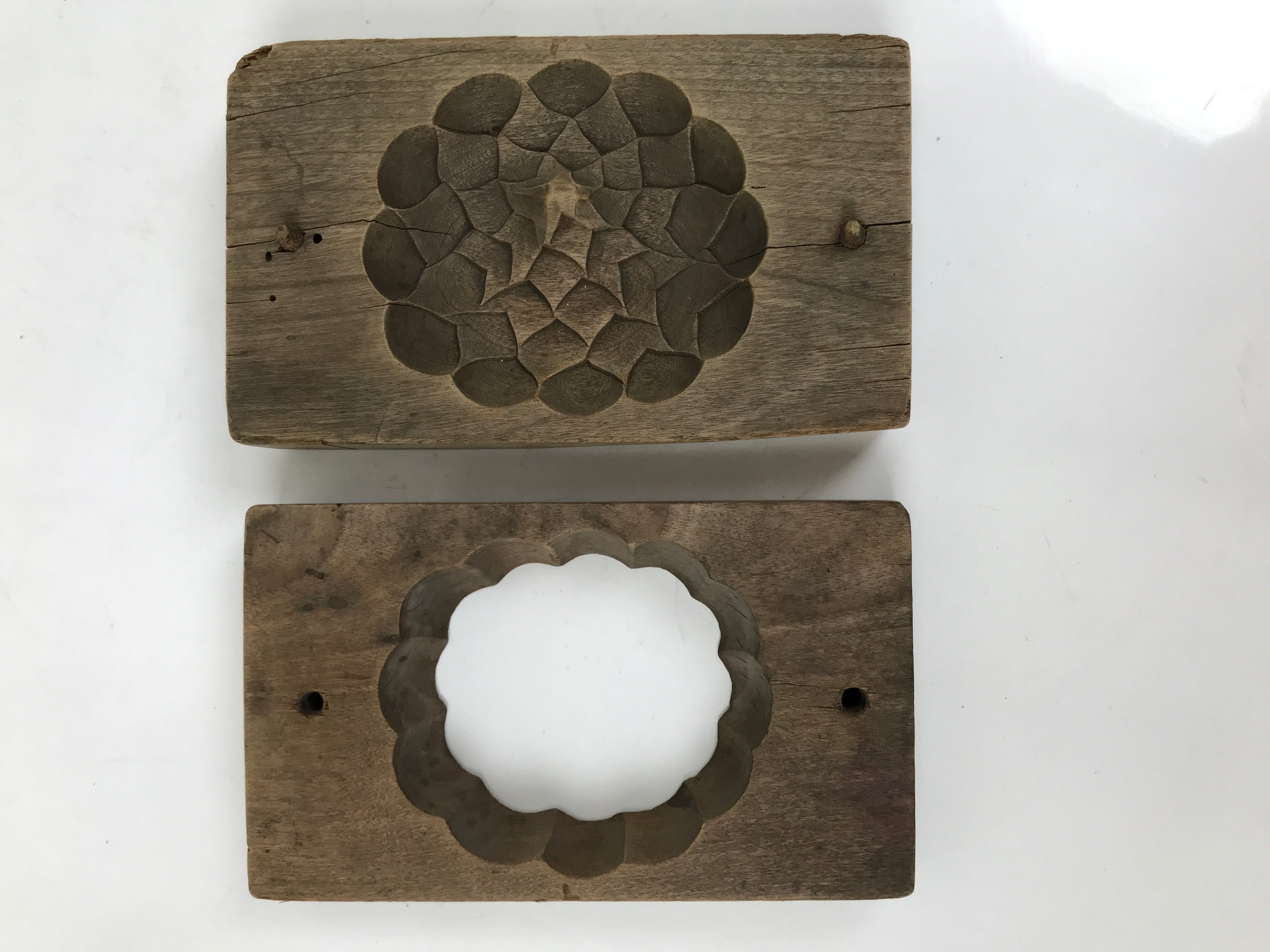 Japanese Wooden Kashigata Cake Mold Vtg Sweet Wagashi Dahlia Tenjikubotan Kg723