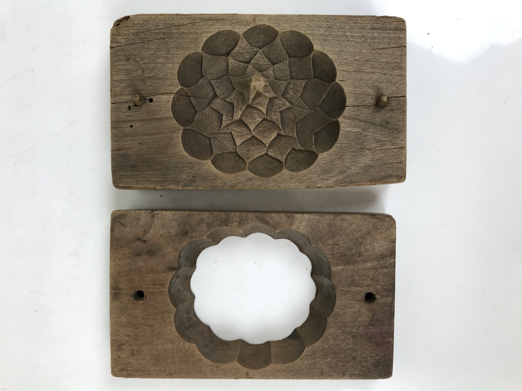 Japanese Wooden Kashigata Cake Mold Vtg Sweet Wagashi Dahlia Tenjikubotan Kg723