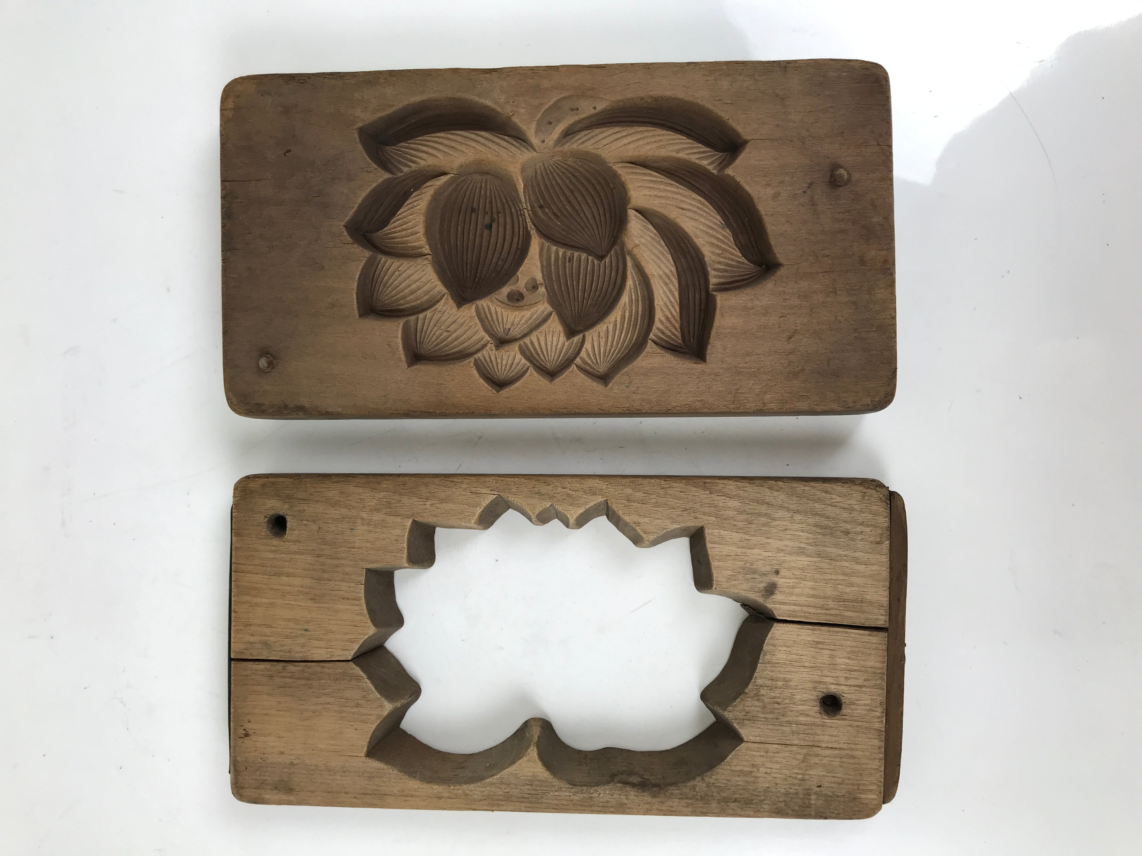 Japanese Wooden Kashigata Cake Mold Vtg Sweet Wagashi Lotus Flower Hasu Kg691