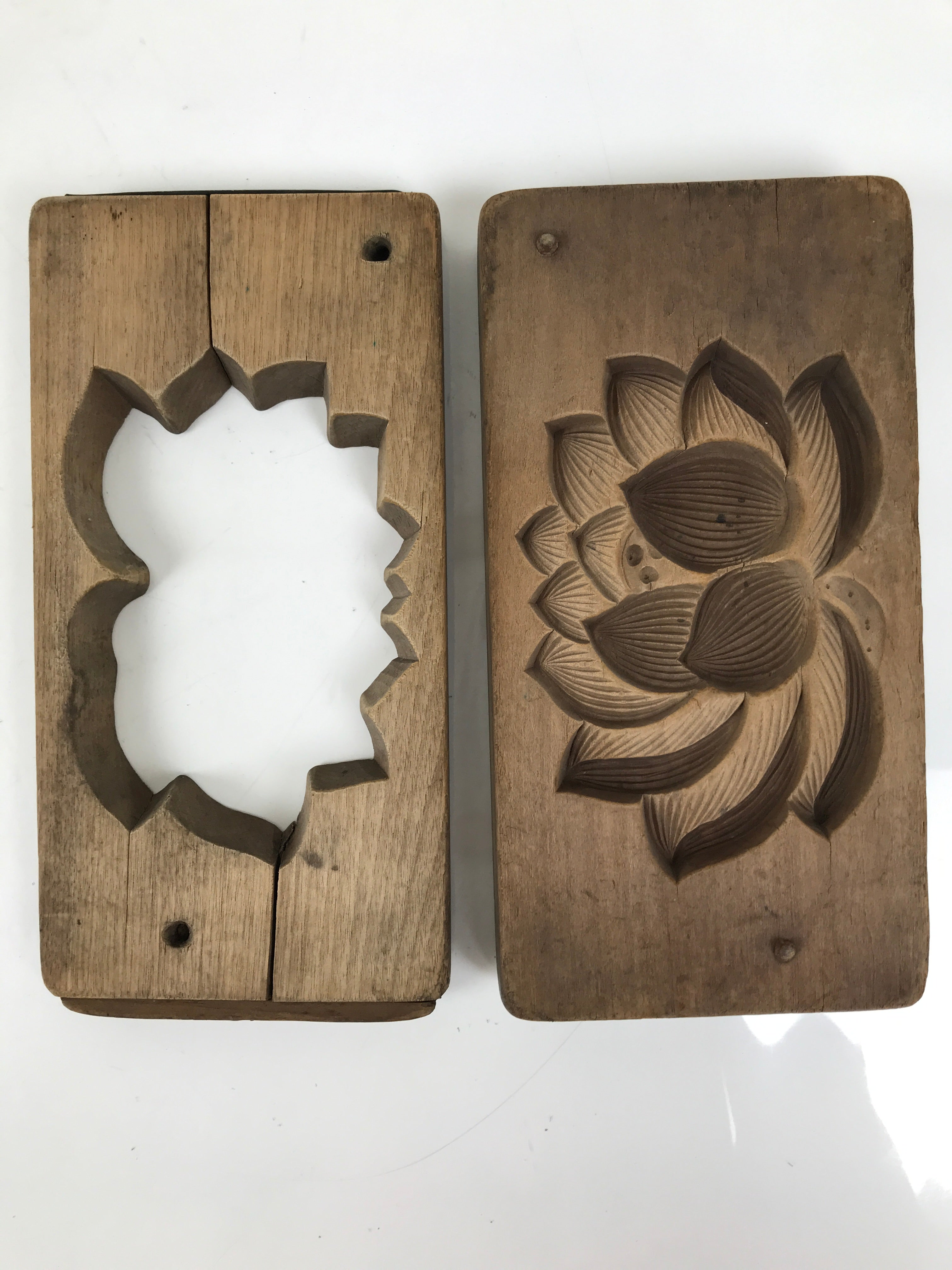 Japanese Wooden Kashigata Cake Mold Vtg Sweet Wagashi Lotus Flower Hasu Kg691